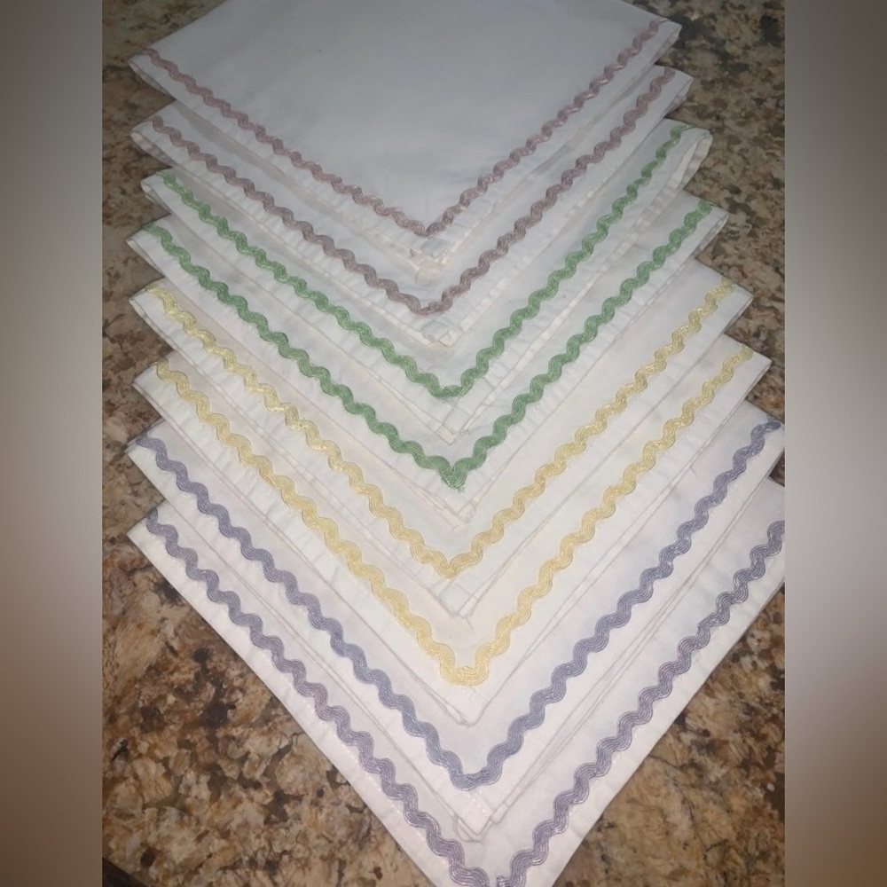 C Penney Home Collection 100% Cotton White On Tape Embroidery set of 8 Napkins.